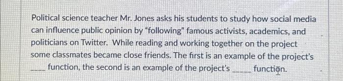 Political science teacher mr. jones asks his students